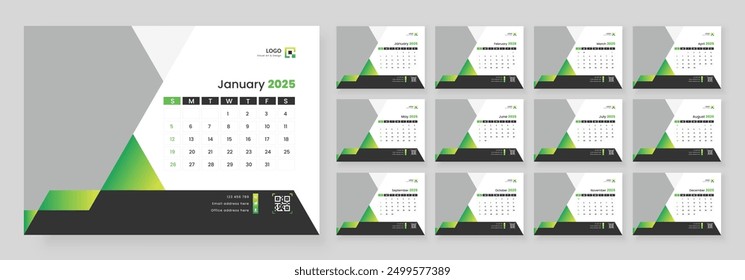 Calendar 2025 corporate template design set. Monthly planner design in corporate and business style, 12 months included.