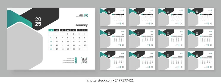 Calendar 2025 corporate template design set. Monthly planner design in corporate and business style, 12 months included.