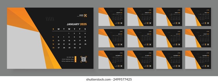 Calendar 2025 corporate template design set. Monthly planner design in corporate and business style, 12 months included.