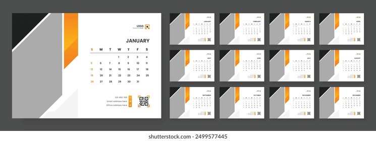 Calendar 2025 corporate template design set. Monthly planner design in corporate and business style, 12 months included.