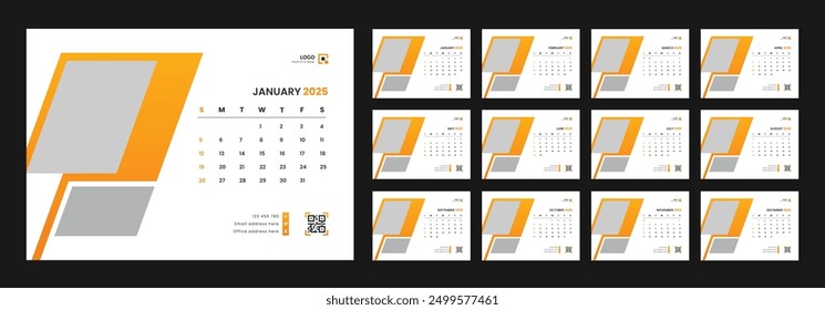 Calendar 2025 corporate template design set. Monthly planner design in corporate and business style, 12 months included.