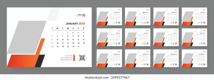 Calendar 2025 corporate template design set. Monthly planner design in corporate and business style, 12 months included.