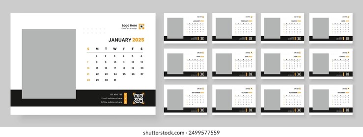 Calendar 2025 corporate template design set. Monthly planner design in corporate and business style, 12 months included.