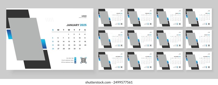 Calendar 2025 corporate template design set. Monthly planner design in corporate and business style, 12 months included.