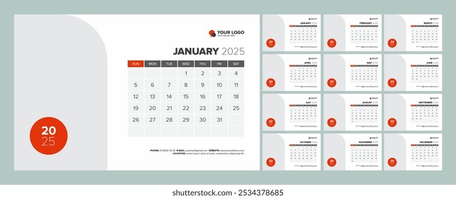 Calendar 2025 Corporate Template Design Set. Template for Annual Calendar 2025.
