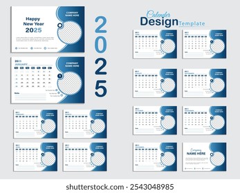 Calendar 2025 corporate template design set. Monthly planner design in corporate and business style, 12 months included.