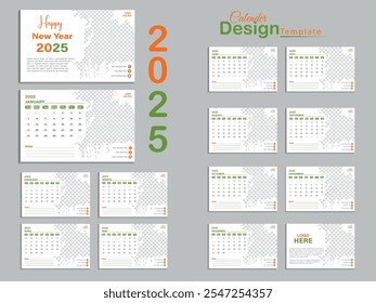 Calendar 2025 corporate template design set. Monthly planner design in corporate and business style, 12 months included.