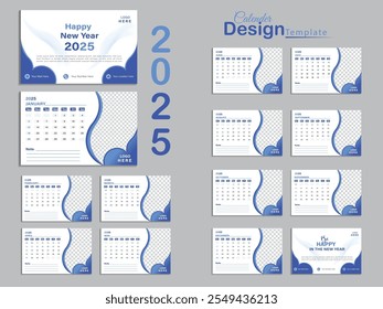 Calendar 2025 corporate template design set. Monthly planner design in corporate and business style, 12 months included.