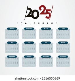 calendar 2025 Creative horizontal calendar 2025 in English Days weeks and months Print vector