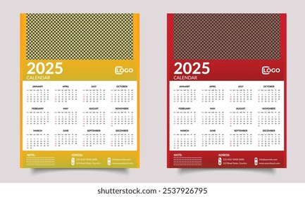 Calendar 2025 design. One-page calendar design.