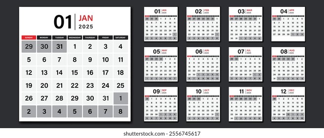 Calendar 2025, calendar design template vector. Desk calendar 2025.