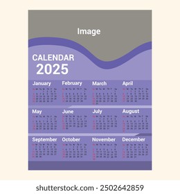 calendario, 2025, escritorio, Plantilla, mes, pared, Horizontal, 12, diseño, Vector, planificador, lunes, negocios, oficina, marco, tabla, diseño, a4, agenda, calendario, página, imprimible, trimestre, horario, inicio, semanal