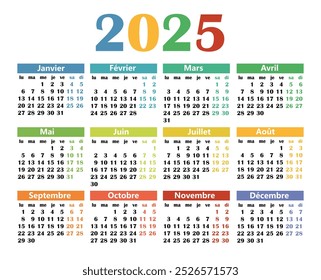  Calendar for 2025 in French