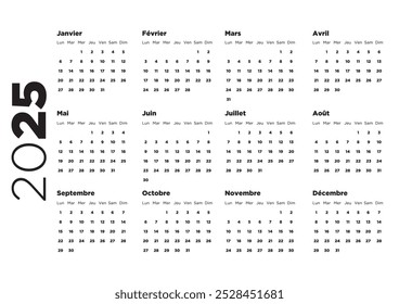 Calendar 2025 in French, New year