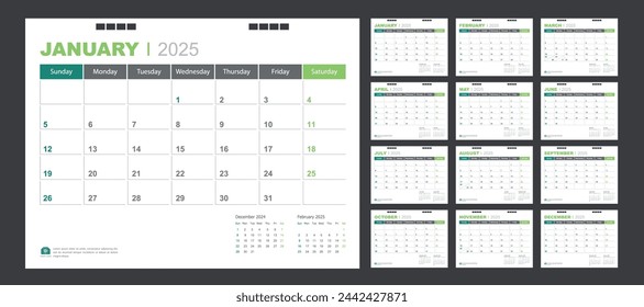 Calendar for 2025 green background