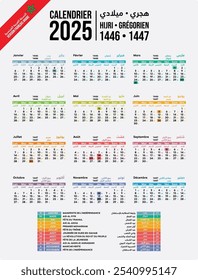 CALENDÁRIO 2025 Gregoriano Árabe 1446 1447 Hijri