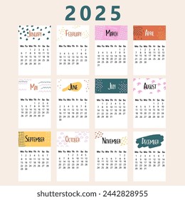 Calendar 2025 in hand drawn