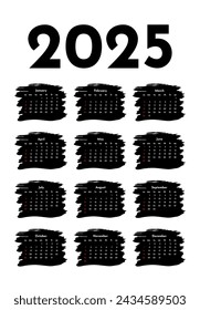 Calendar for 2025 isolated on a white background. Sunday to Monday, business template. Vector illustration