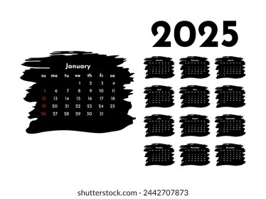 Calendar for 2025 isolated on a white background. Sunday to Monday, business template. Vector illustration