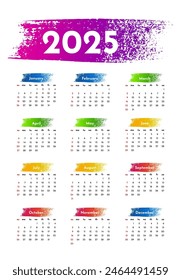 Calendar for 2025 isolated on a white background. Sunday to Monday, business template. Vector illustration