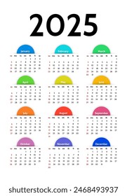 Calendar for 2025 isolated on a white background. Sunday to Monday, business template. Vector illustration