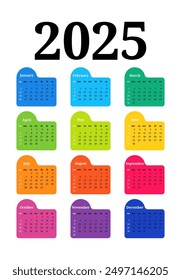 Calendar for 2025 isolated on a white background. Sunday to Monday, business template. Vector illustration