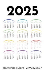 Calendar for 2025 isolated on a white background. Sunday to Monday, business template. Vector illustration