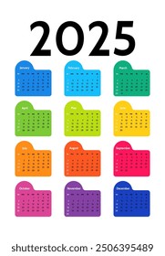 Calendar for 2025 isolated on a white background. Sunday to Monday, business template. Vector illustration