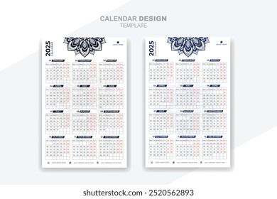 Calendar 2025 layout event with mandala design template