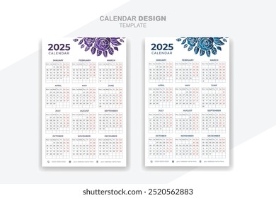 Calendar 2025 layout event with unique flower design template