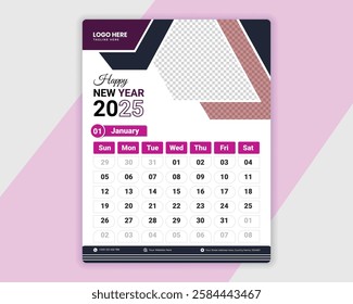 Calendar 2025. Letter format ready to print. Set Wall Calendar template design with Place for Photo. Set of 12 Months. Stationery design. Advertisement. Vector layout Pastel cover