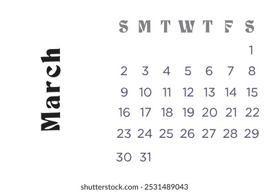 Calendario 2025. Estilo plano de marzo