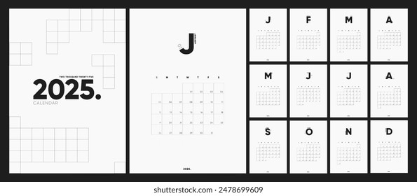 Calendar 2025, Calendar 2025 Minimalism Clean White A4 Page Corporate Design Template.