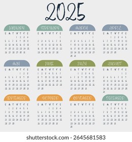Calendar for 2025. Minimalistic, stylish and concise calendar for 2025. EPS 10.
