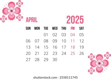 Calendar of 2025 new design single 12 months 