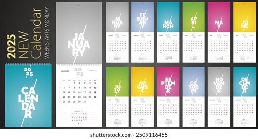 Calendario 2025 Nuevo moderno Calendario de pared de negocios 2025 semana comienza lunes