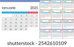 Calendar 2025 on Romanian language, week start on Monday. Layout with Highlighted Weekends