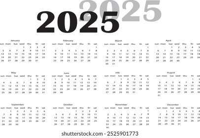 calendar 2025 on white background