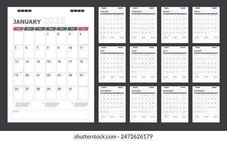 Calendar for 2025 pastal background. Corporate design planner template.