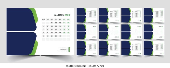 Calendar 2025 planner corporate template design set. Week starts on Monday. template for annual calendar 2025