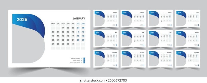 Calendar 2025 planner corporate template design set. Week starts on Monday. template for annual calendar 2025