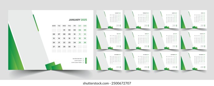 Calendar 2025 planner corporate template design set. Week starts on Monday. template for annual calendar 2025