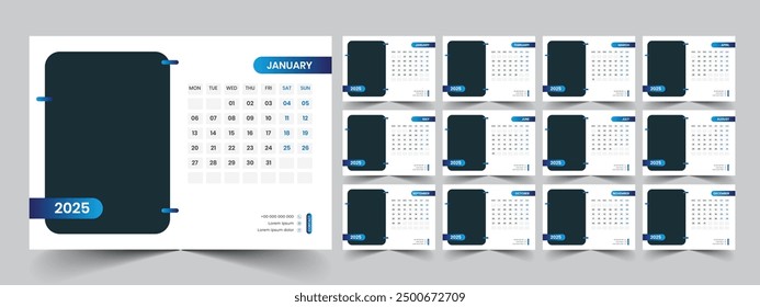 Calendar 2025 planner corporate template design set. Week starts on Monday. template for annual calendar 2025