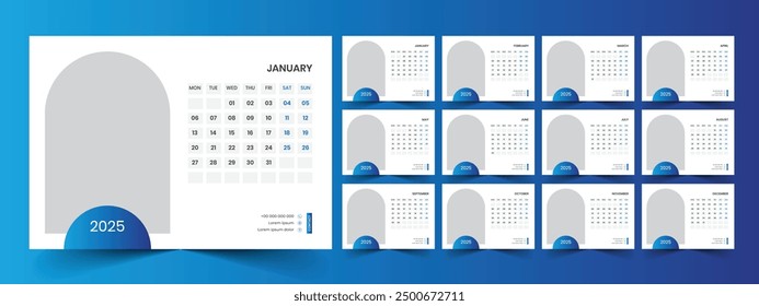 Calendar 2025 planner corporate template design set. Week starts on Monday. template for annual calendar 2025