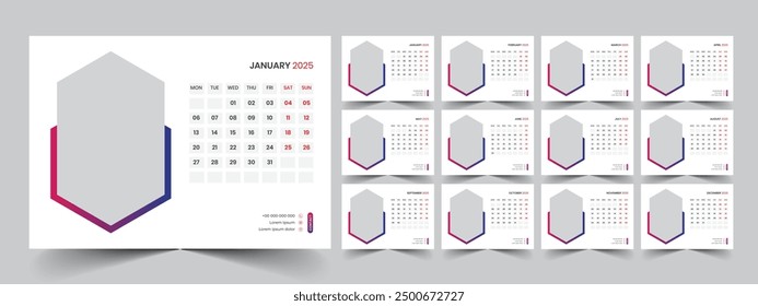 Calendar 2025 planner corporate template design set. Week starts on Monday. template for annual calendar 2025