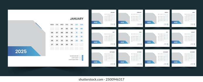 Calendar 2025 planner corporate template design set. Week starts on Monday. template for annual calendar 2025