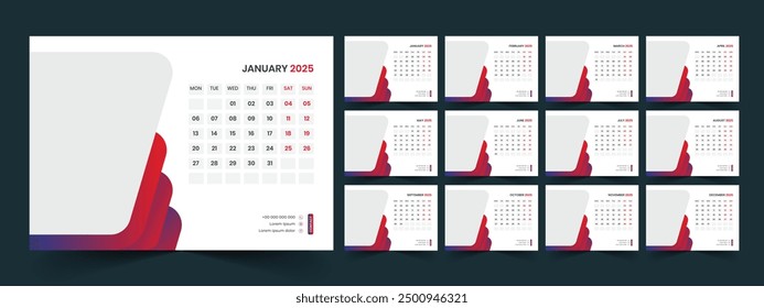 Calendar 2025 planner corporate template design set. Week starts on Monday. template for annual calendar 2025