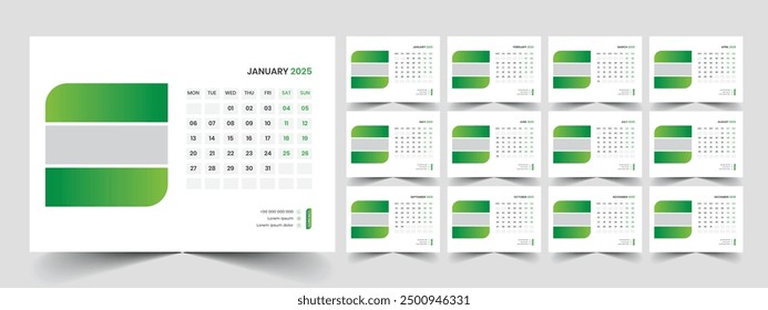Calendar 2025 planner corporate template design set. Week starts on Monday. template for annual calendar 2025