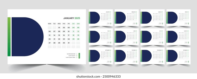 Calendar 2025 planner corporate template design set. Week starts on Monday. template for annual calendar 2025