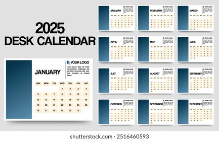 Calendar 2025 planner corporate template design . Week starts on Sunday. Template for annual calendar 2025